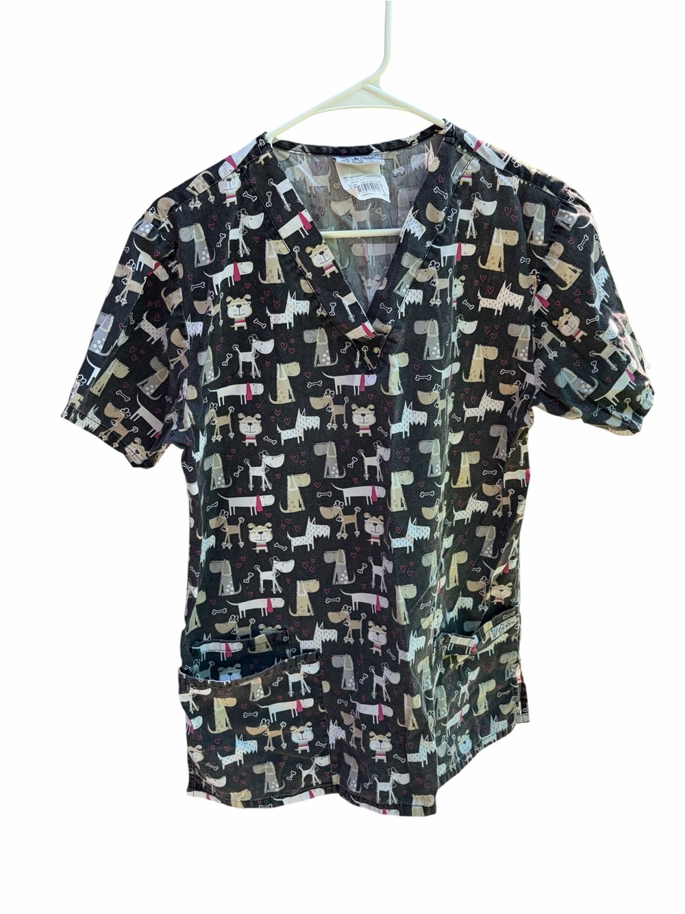 UA Scrubs Black Short Sleeve V-Neck Dog Print Scrub Top